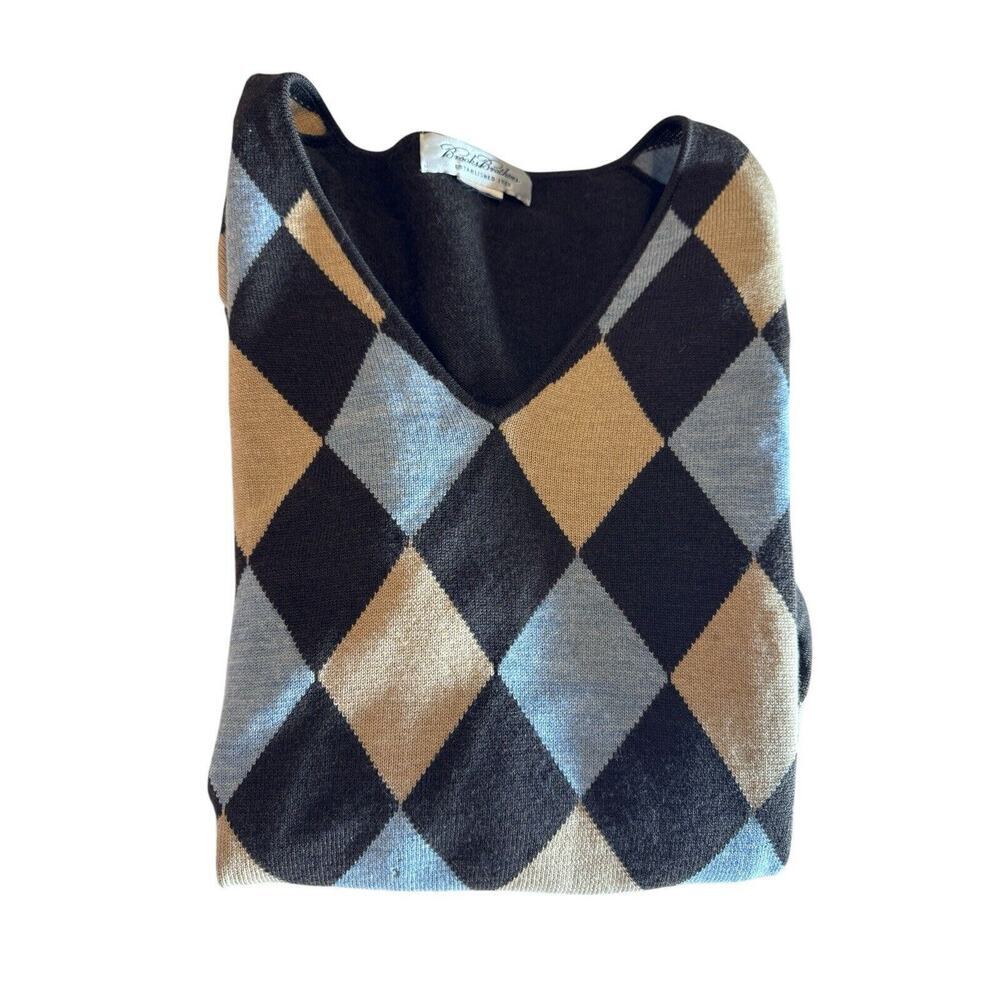 Vintage Brooks Brothers Sweater Womens XL Blue Argyle Diamond 100% Merino Wool